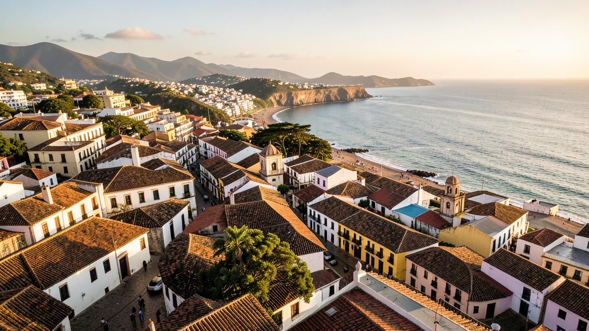 Vista aérea de techos y costa de Cartagena de Indias